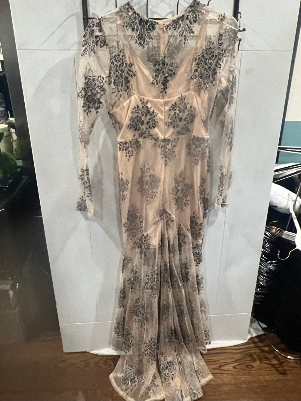 Vici Beige Maxi Dress with Black Floral Lace Overlay - Picture 3 of 3